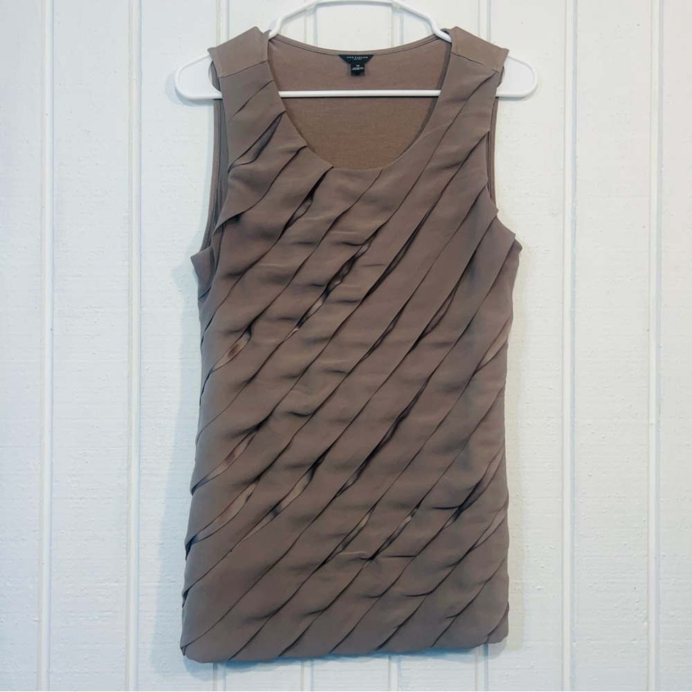 Ann Taylor Taupe Pleated Tank Top
